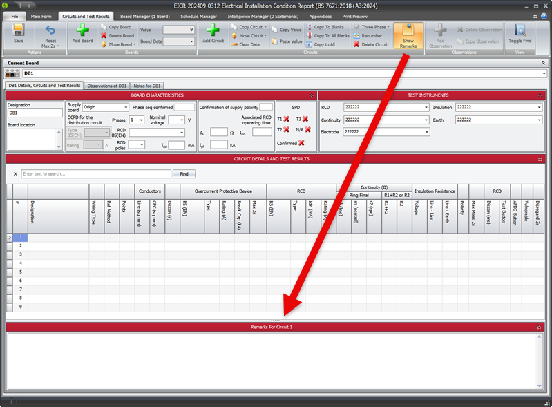 Shows circuit remarks