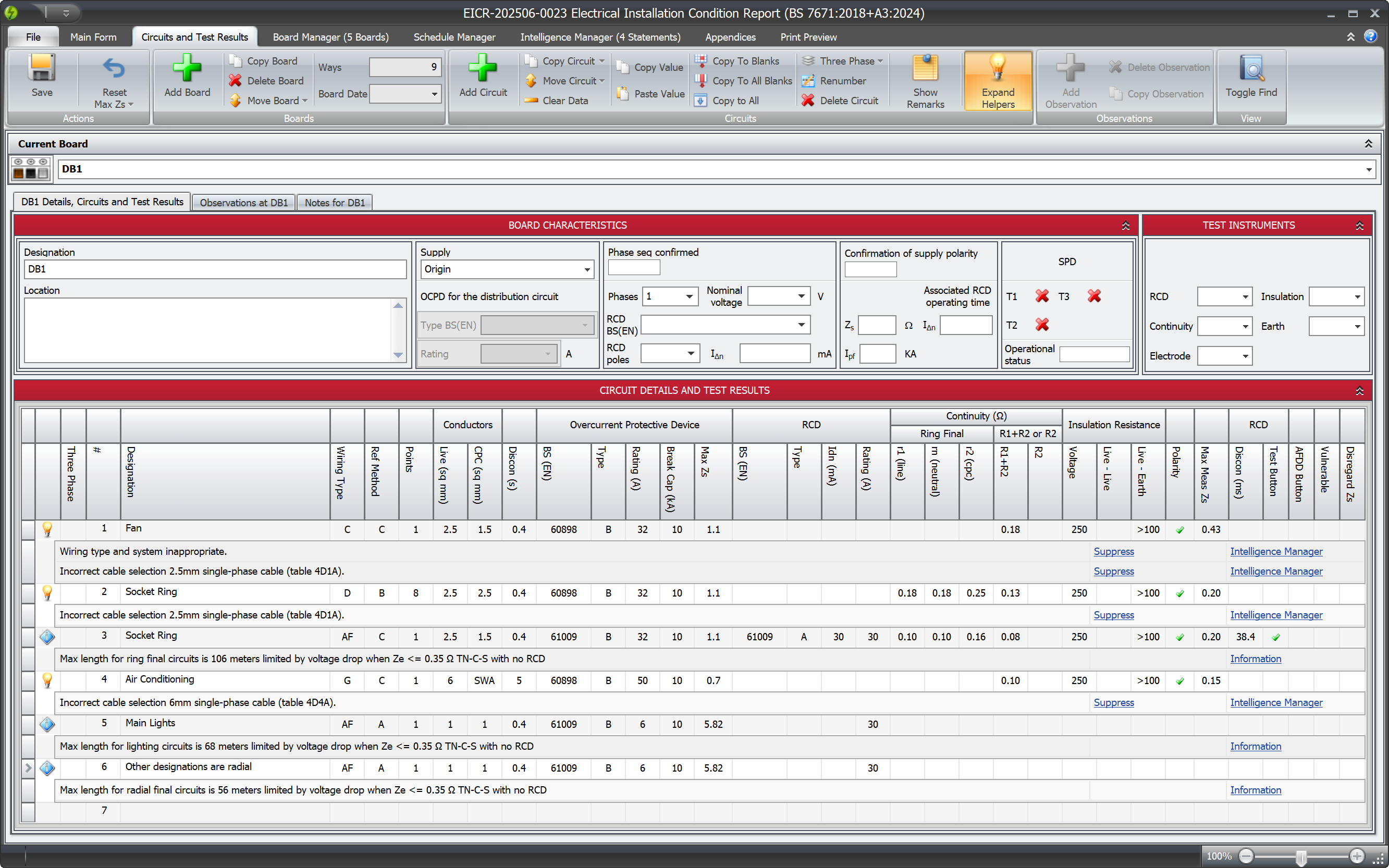 Circuit Helper showing on-site guidance for lighting and radial final circuits